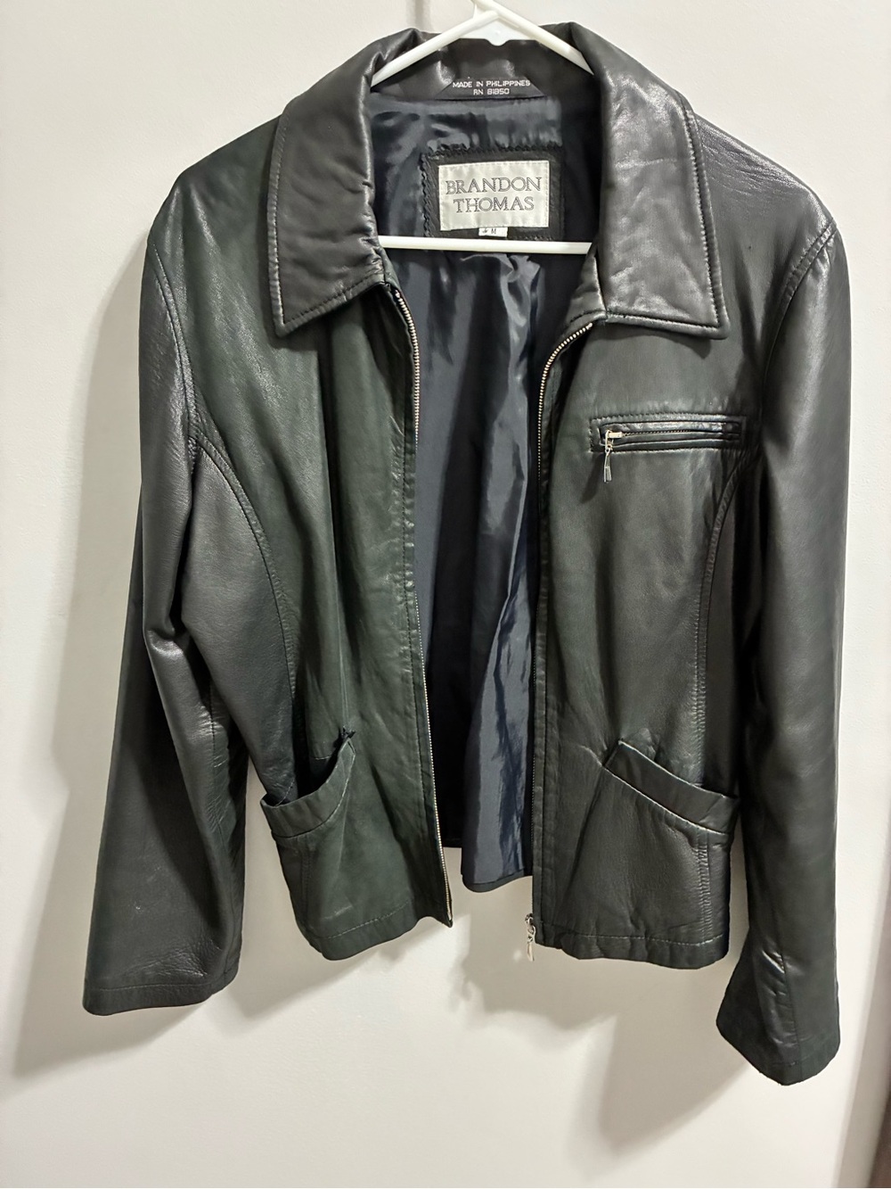 Brandon Thomas Black Leather Zip-Front Jacket